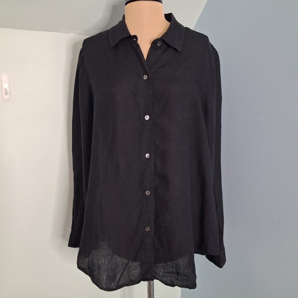 Studio 412 Black 100% Linen Button Down Shirt Long Sleeve Artisan Made Maine M